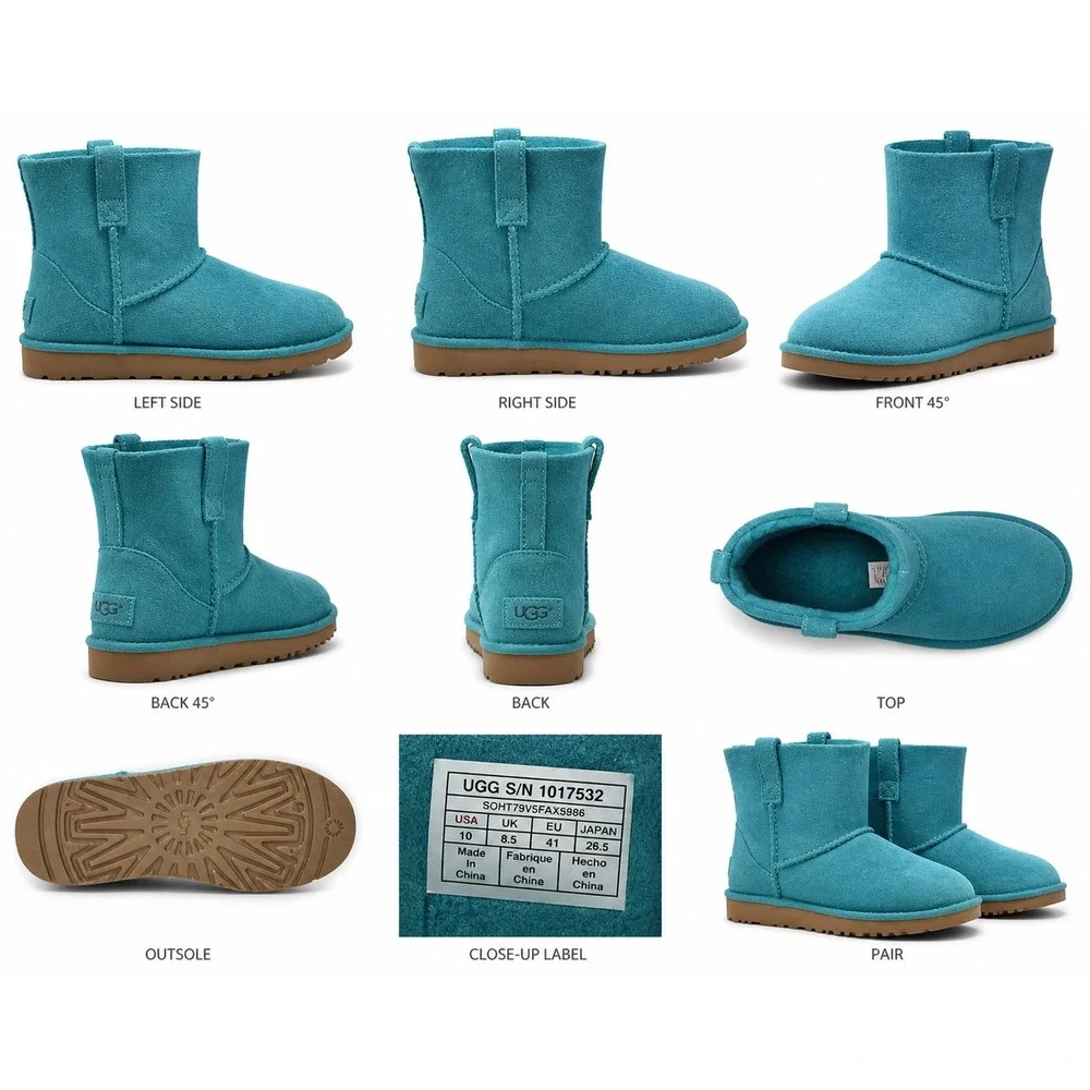 UGG Classic Mini Blue Teal Suede Sheepskin Ankle Boots 1017532 Womens Size 10
